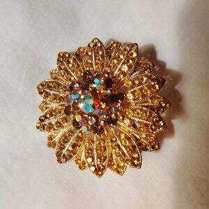Vintage Topaz Rhinestones Daisy Brooch 2" VG